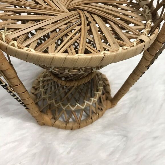 D Mini Papasan Boho Chair Whicker Peacock Fan Back Rattan Chair Dolls Plant Stan - Picture 3 of 7